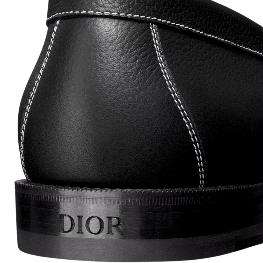 Mocassin DIOR Granville cuir grainé noir surpiqure blanc