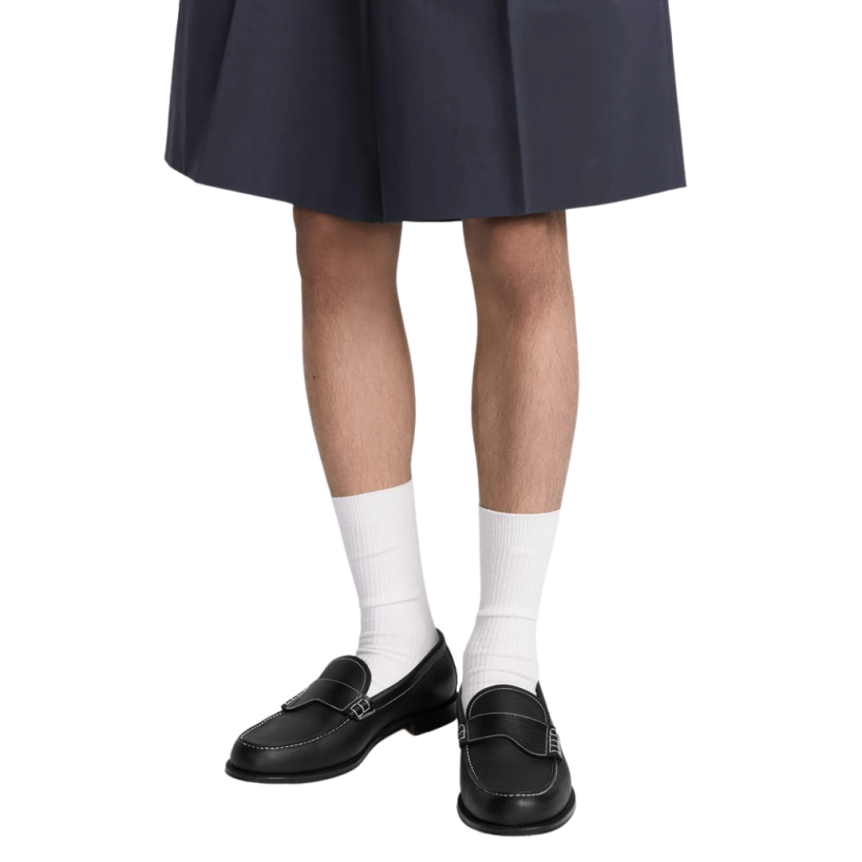 Mocassin DIOR Granville cuir grainé noir surpiqure blanc