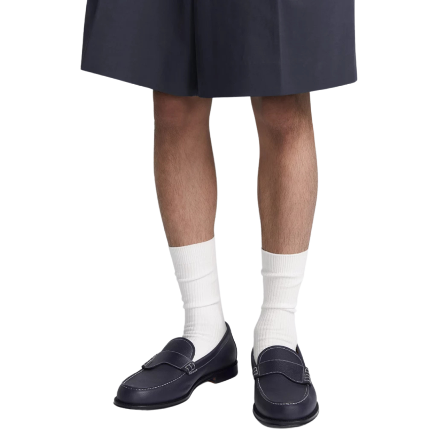 Mocassin DIOR Granville cuir grainé bleu surpiqure blanc