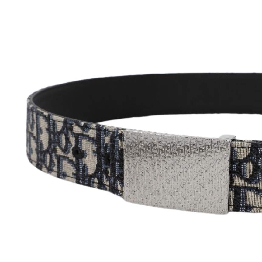 Ceinture réversible toile Dior oblique bleu plaque métal