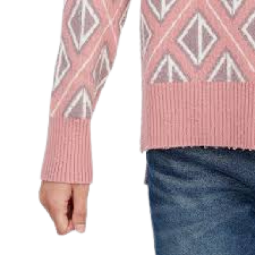 Pull col V cachemire laine rose losange multi CD
