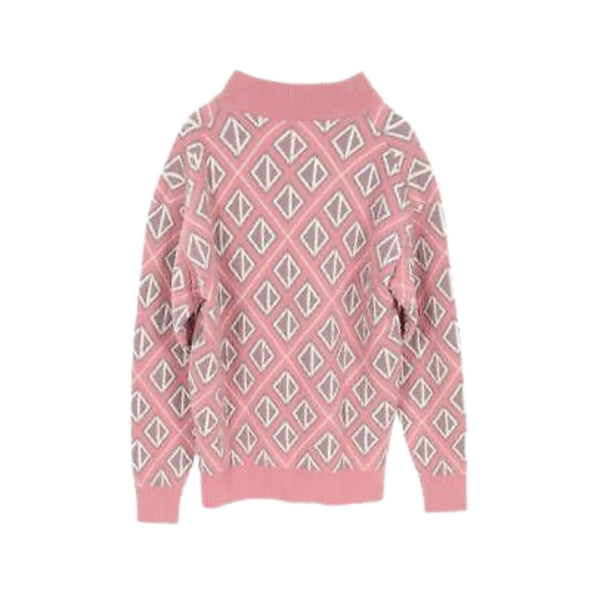 Pull col V cachemire laine rose losange multi CD