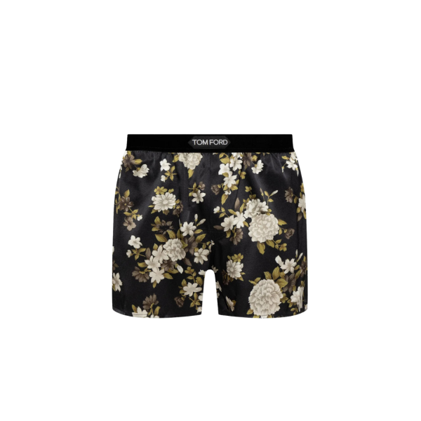 Boxer TOM FORD soie satin Fleurs Beige vert noir