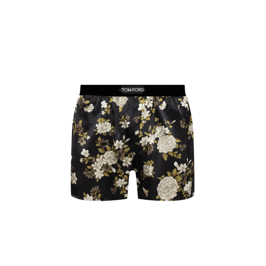 Boxer TOM FORD soie satin Fleurs Beige vert noir