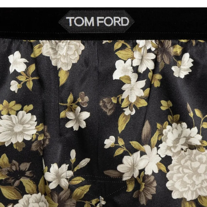 Boxer TOM FORD soie satin Fleurs Beige vert noir