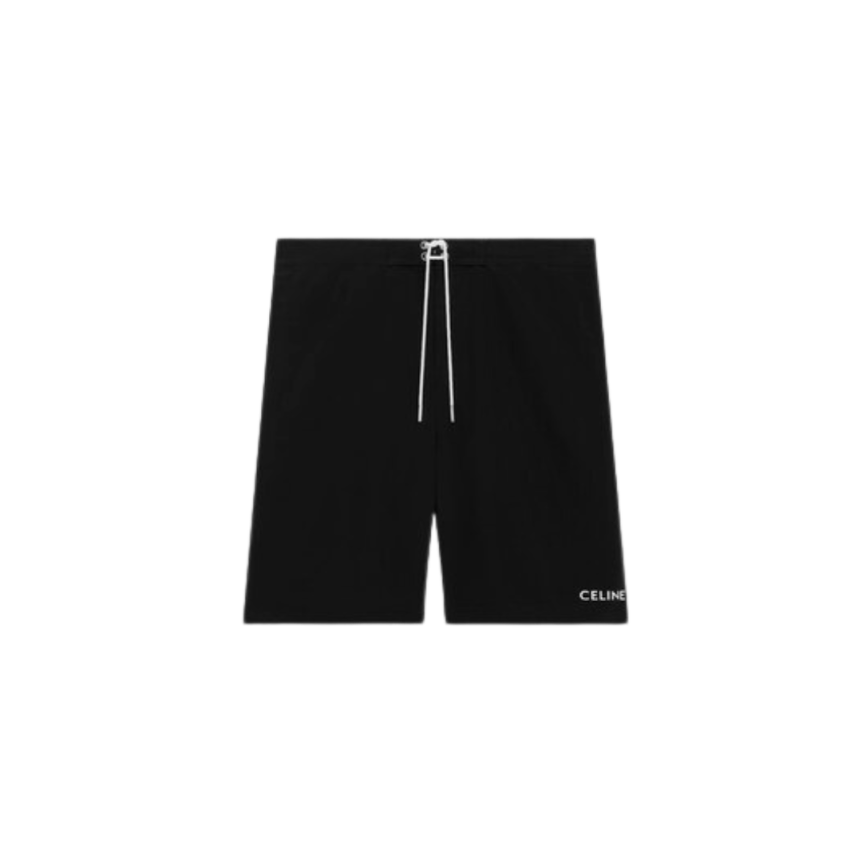 Maillot Short de bain CELINE nylon noir lacets logo blanc