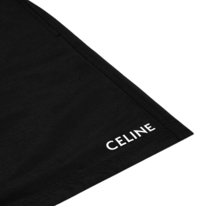 Maillot Short de bain CELINE nylon noir lacets logo blanc