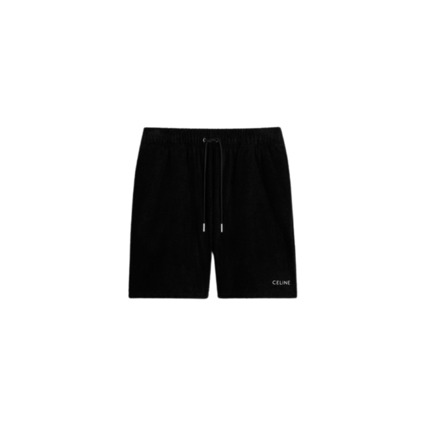 Short CELINE coton éponge noir cordon logo blanc