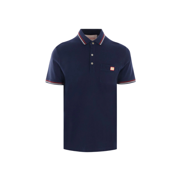 Polo VALENTINO piqué coton bleu marine écusson V Logo