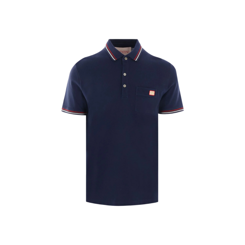 Polo VALENTINO piqué coton bleu marine écusson V Logo
