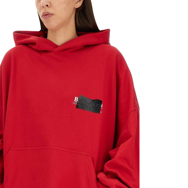 Sweat-shirt capuche BALENCIAGA Hoodie coton rouge patch logo scotch