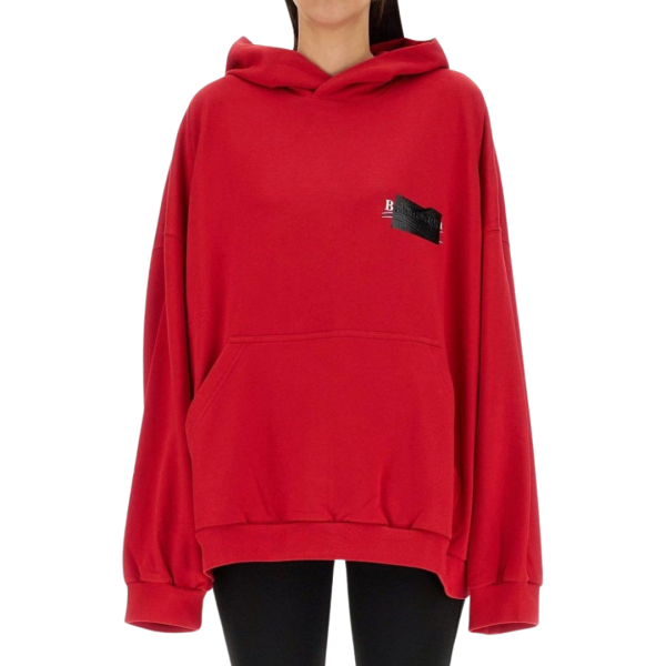 Sweat-shirt capuche BALENCIAGA Hoodie coton rouge patch logo scotch