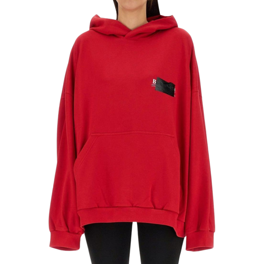 Sweat-shirt capuche BALENCIAGA Hoodie coton rouge patch logo scotch