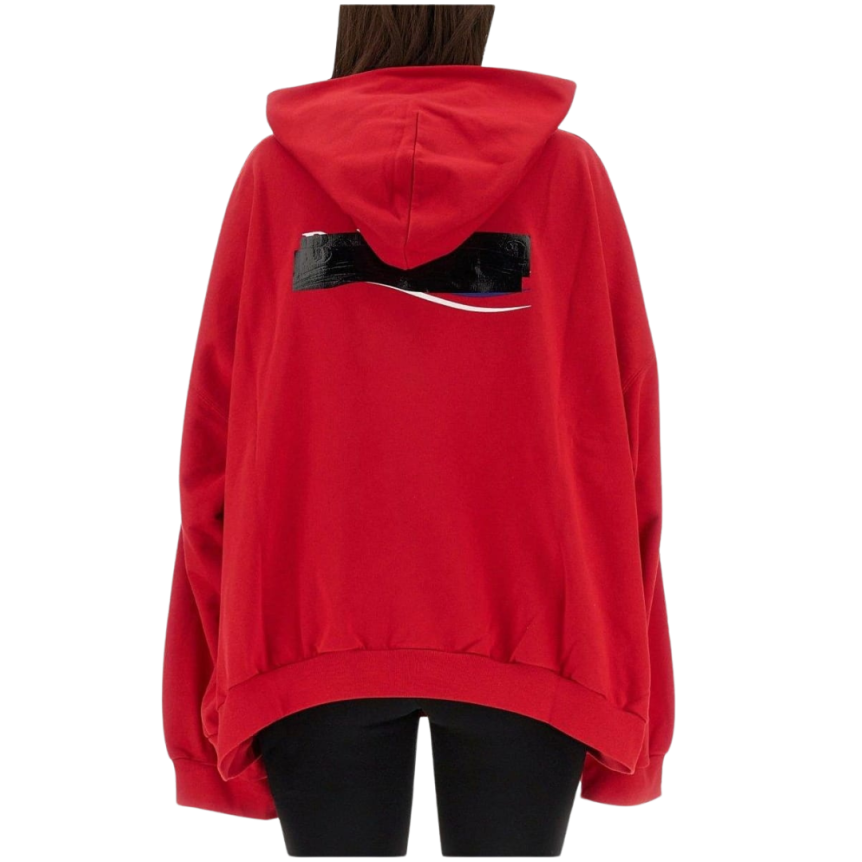 Sweat-shirt capuche BALENCIAGA Hoodie coton rouge patch logo scotch