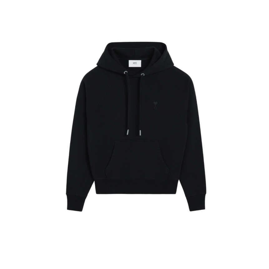 AMI Paris Sweat-shirt à capuche coton noir cœur noir