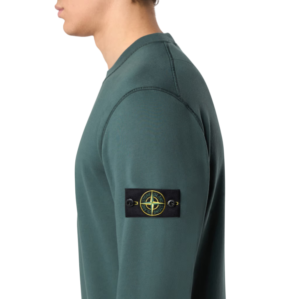 Sweat-shirt STONE ISLAND ras-du-cou molleton coton biologique vert bouteille
