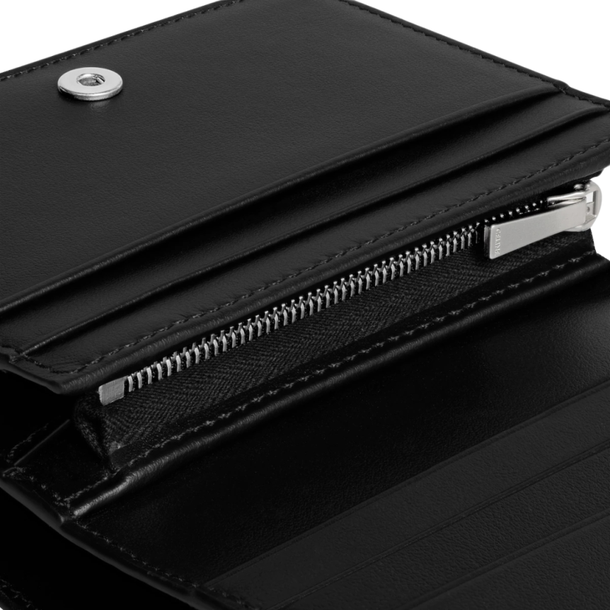 Portefeuille cartes CELINE compact cuir veau brillant noir Triomphe argent