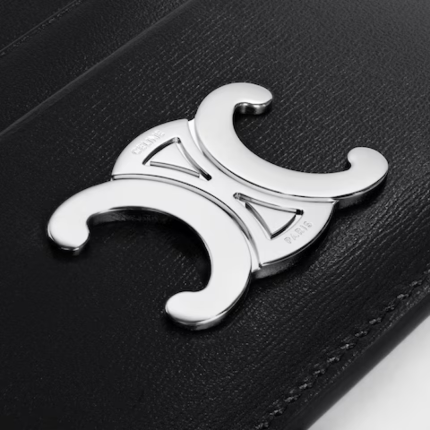 Porte cartes CELINE cuir veau brillant noir Triomphe argent