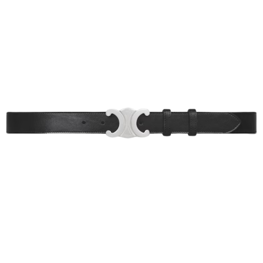 Ceinture CELINE cuir veau noir boucle Triomphe argent