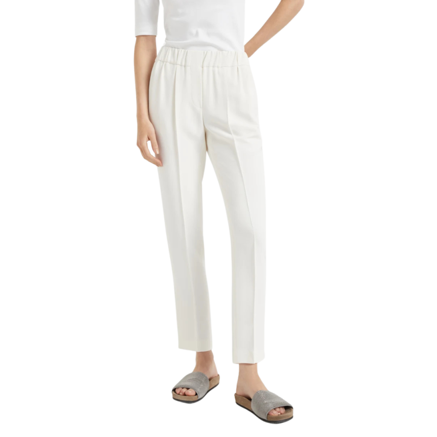 Pantalon coupe jogging BRUNELLO CUCINELLI crêpe cady soie et acétate écru