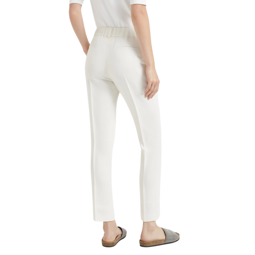 Pantalon coupe jogging BRUNELLO CUCINELLI crêpe cady soie et acétate écru
