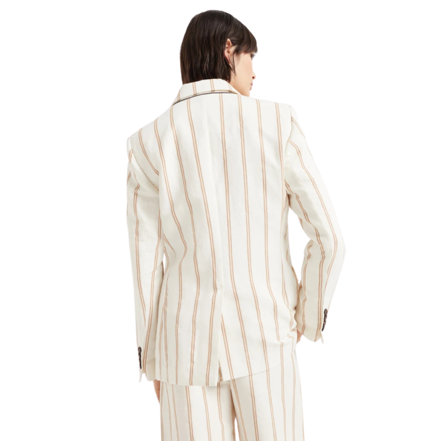Veste croisée BRUNELLO CUCINELLI lin coton écru rayures marron Monile