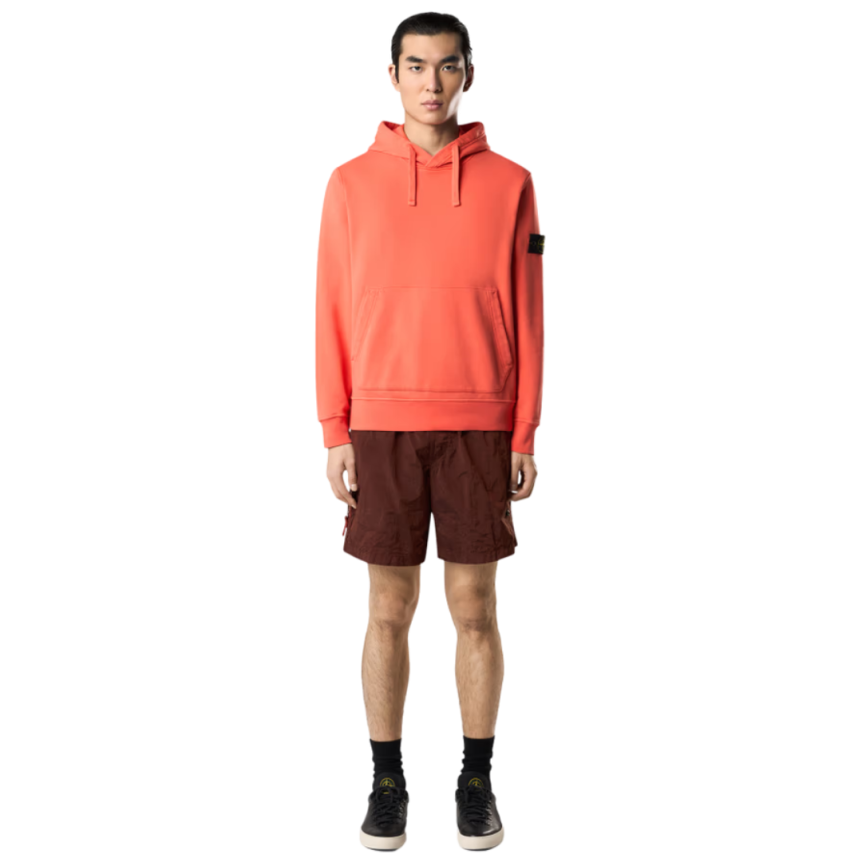 Sweat-shirt à capuche STONE ISLAND coton molleton orange papaye