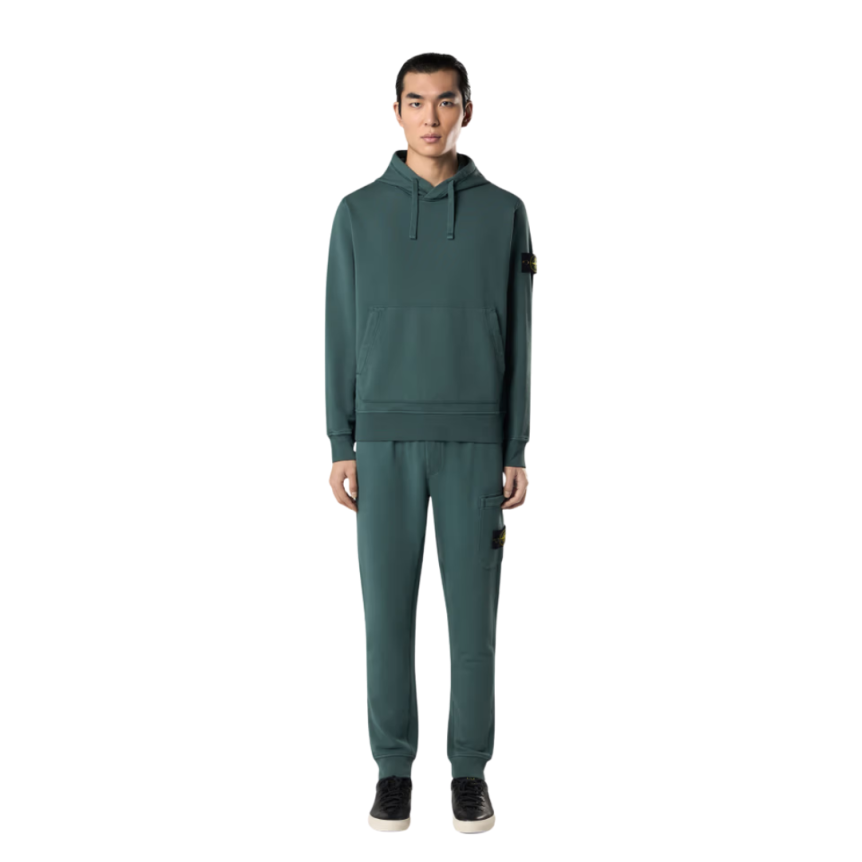 STONE ISLAND Sweat-shirt à capuche coton molleton vert bouteille