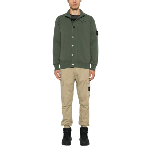 Pantalon cargo STONE ISLAND satin laine coton stretch camel bas elastique