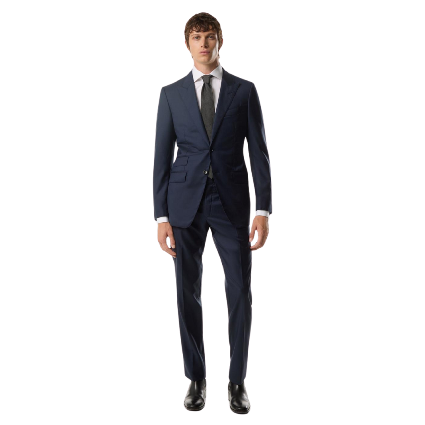 Costume droit TOM FORD O'Connor laine bleu marine col flèche
