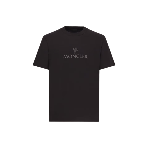 T-shirt MONCLER col rond coton noir logo réfléchissant patch gomme noir