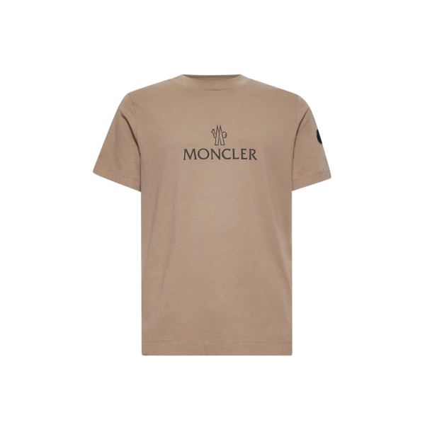 T-shirt col rond MONCLER coton camel logo réfléchissant patch gomme noir