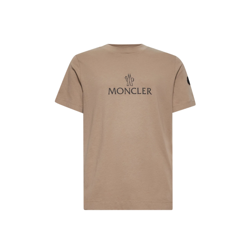 T-shirt col rond MONCLER coton camel logo réfléchissant patch gomme noir