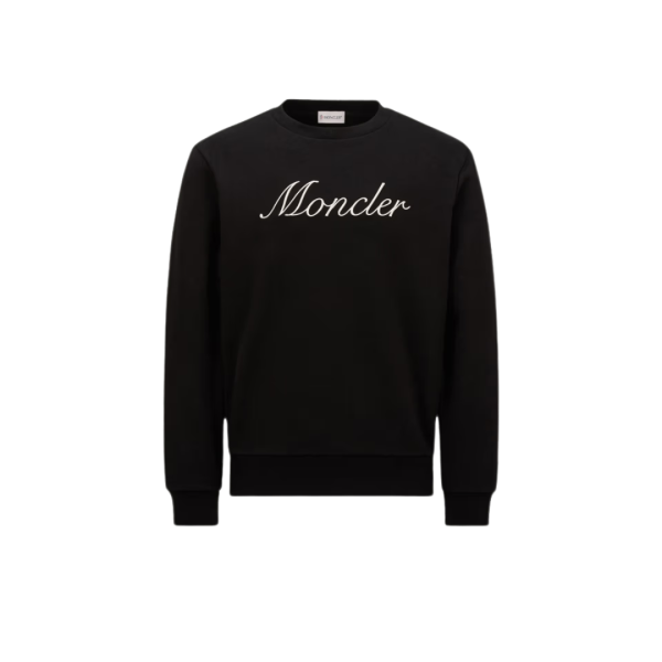 Sweat-shirt MONCLER col rond coton noir broderie logo