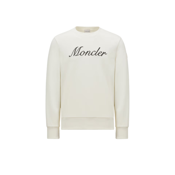 Sweat-shirt MONCLER col rond coton écru broderie logo