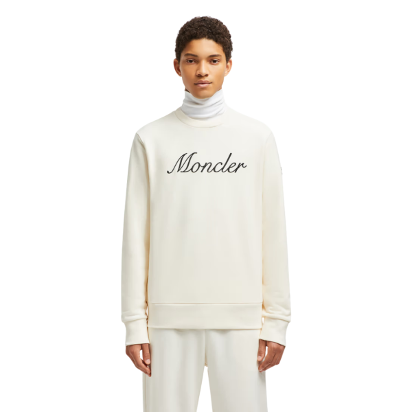 Sweat-shirt MONCLER col rond coton écru broderie logo