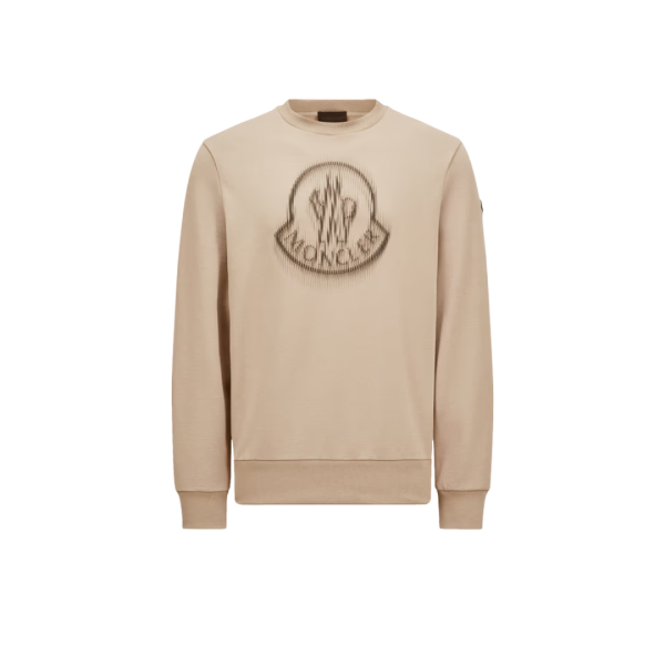 Sweat-shirt col rond MONCLER coton camel logo flouté