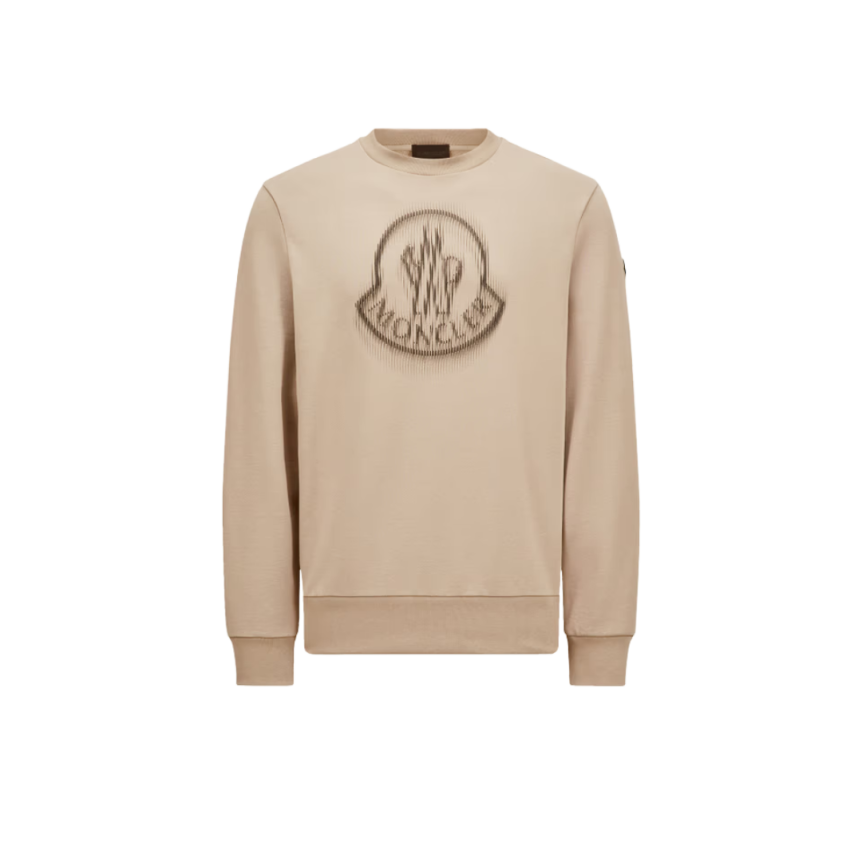 Sweat-shirt col rond MONCLER coton camel logo flouté