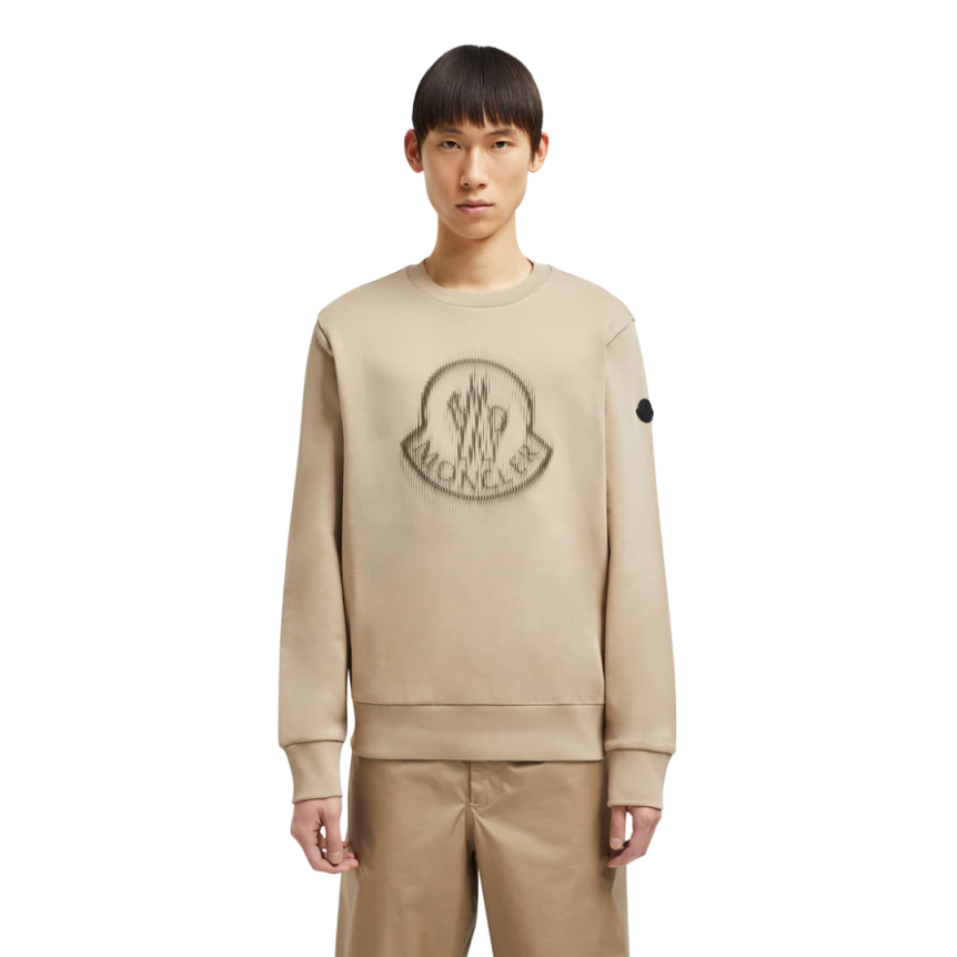 Sweat-shirt col rond MONCLER coton camel logo flouté