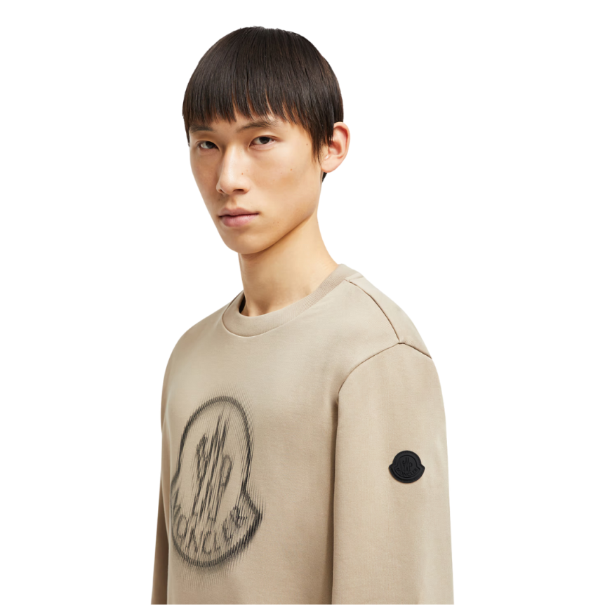 Sweat-shirt col rond MONCLER coton camel logo flouté