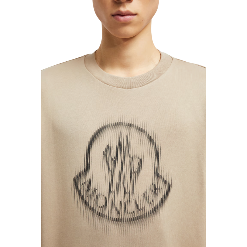 Sweat-shirt col rond MONCLER coton camel logo flouté