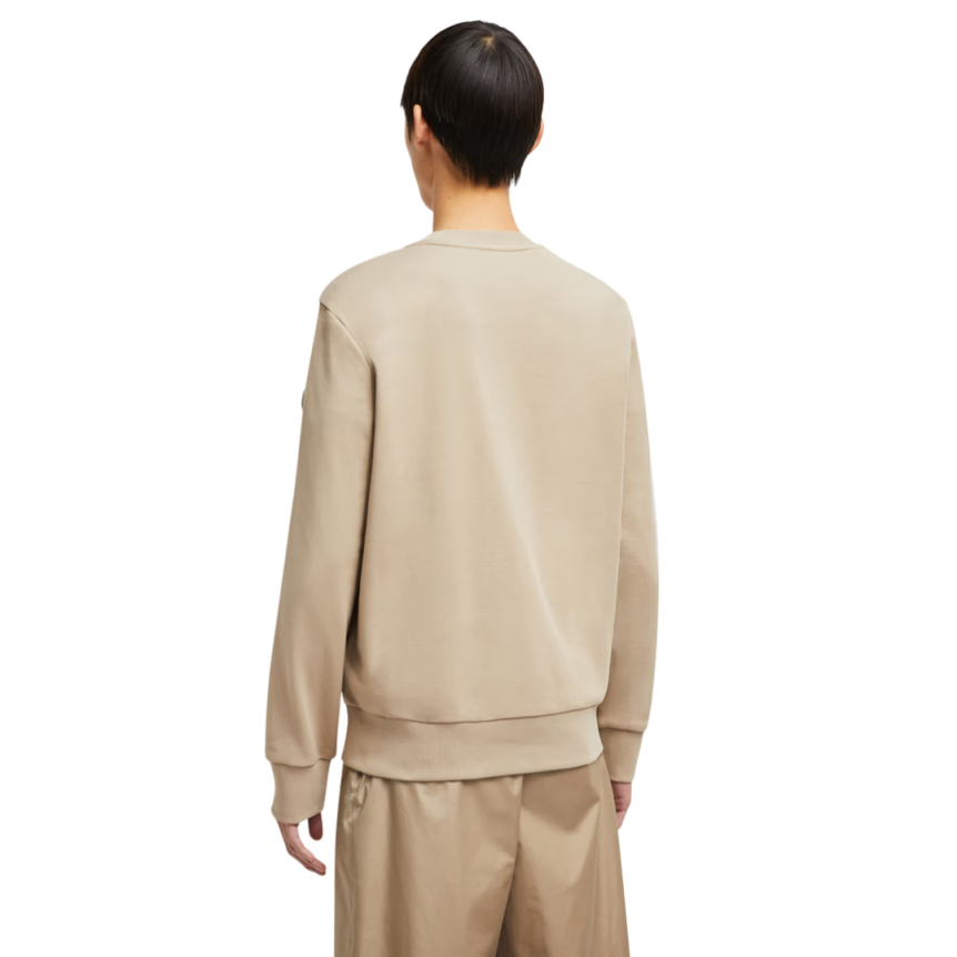 Sweat-shirt col rond MONCLER coton camel logo flouté