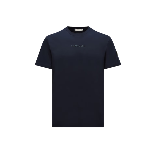 T-shirt col rond MONCLER coton bleu marine empiècement logo