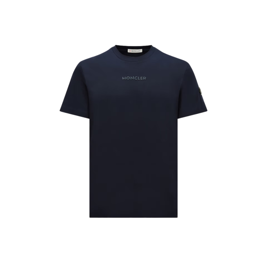 T-shirt col rond MONCLER coton bleu marine empiècement logo
