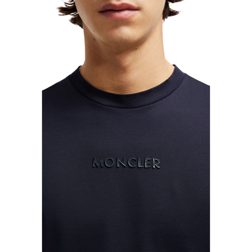 T-shirt col rond MONCLER coton bleu marine empiècement logo