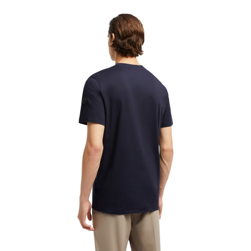 T-shirt col rond MONCLER coton bleu marine empiècement logo