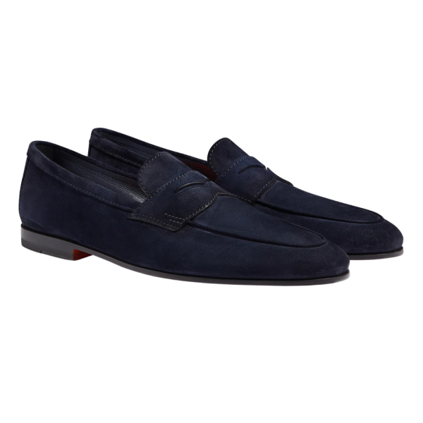 Mocassin SANTONI Carlo cuir daim bleu marine