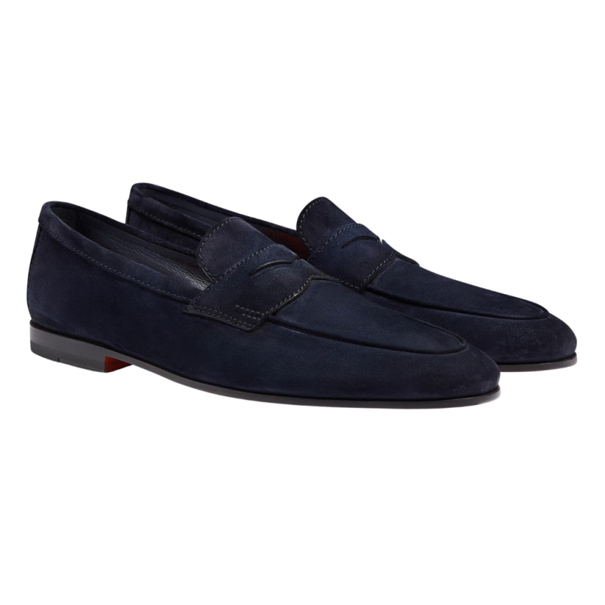 Mocassin SANTONI Carlo cuir daim bleu marine
