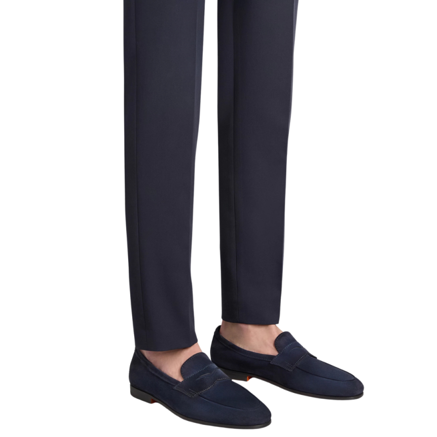 Mocassin SANTONI Carlo cuir daim bleu marine