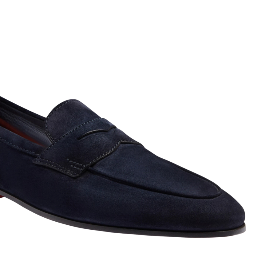 Mocassin SANTONI Carlo cuir daim bleu marine